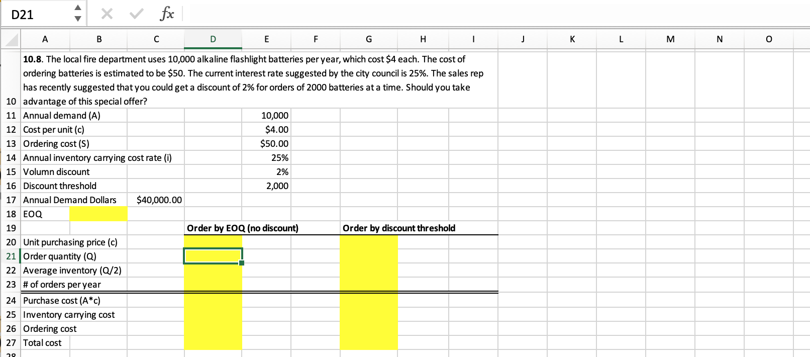 Solved Could you help me solve this in excel please. Showing | Chegg.com