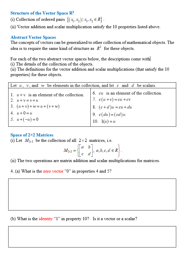 Solved Structure of the Vector Space R (1) Collection of | Chegg.com