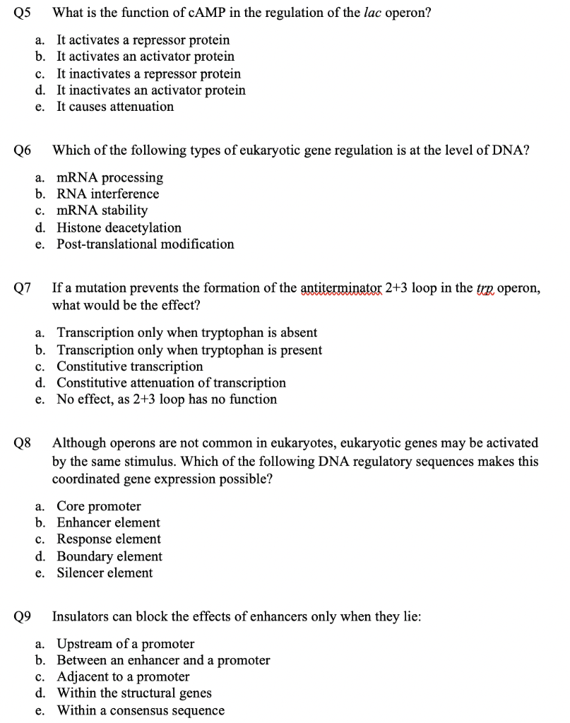 Solved Q5 What is the function of cAMP in the regulation of | Chegg.com