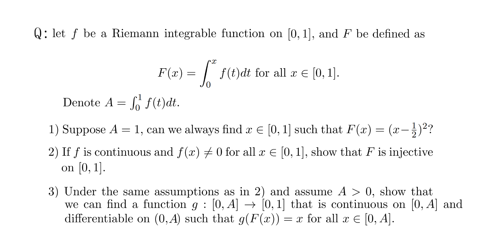 Solved Let f be a Riemann integrable function on [0,1]... | Chegg.com