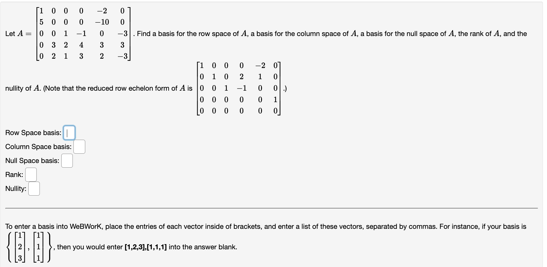 Solved -5 0 0 0 3 -15 0 0 0 Let A= Find a basis for the row | Chegg.com