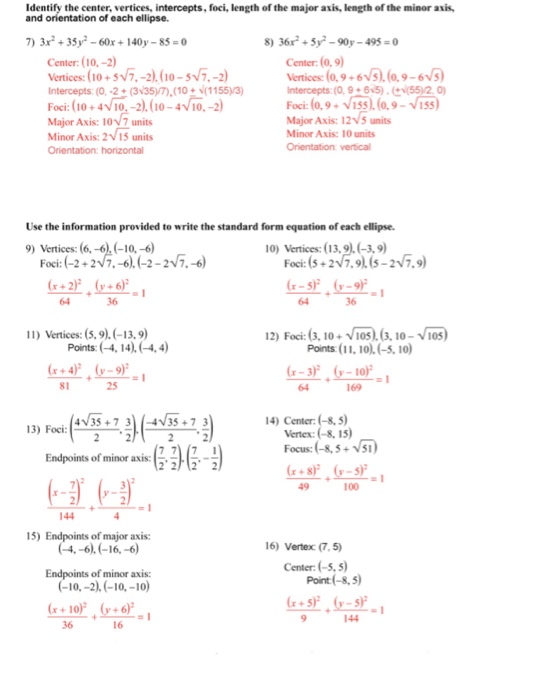 Solved Identify The Center, Vertices, Intercepts, Foci, 