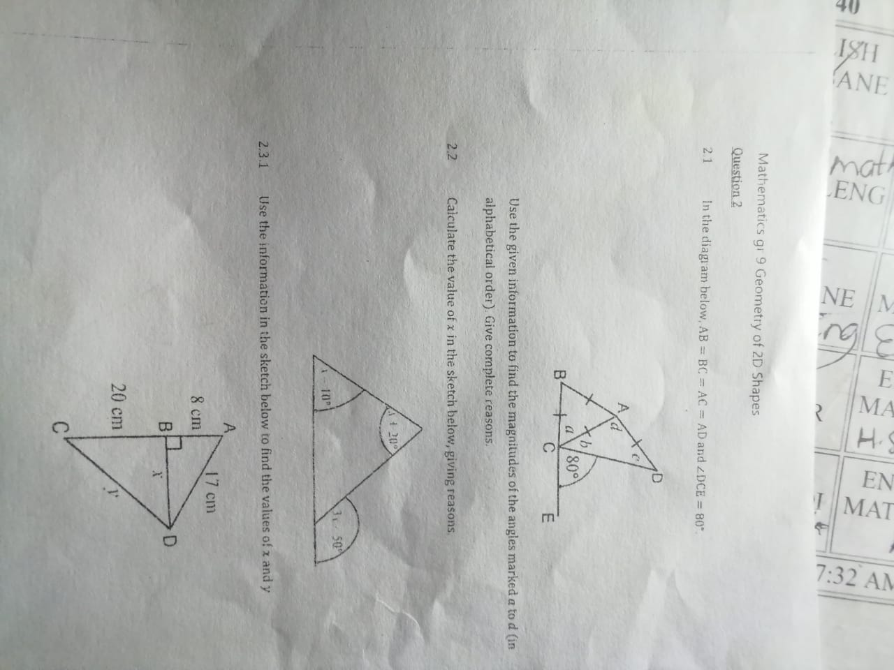 Solved \r\nMathematics gr 9 Geometry of \\( 2 D \\) Shapes | Chegg.com