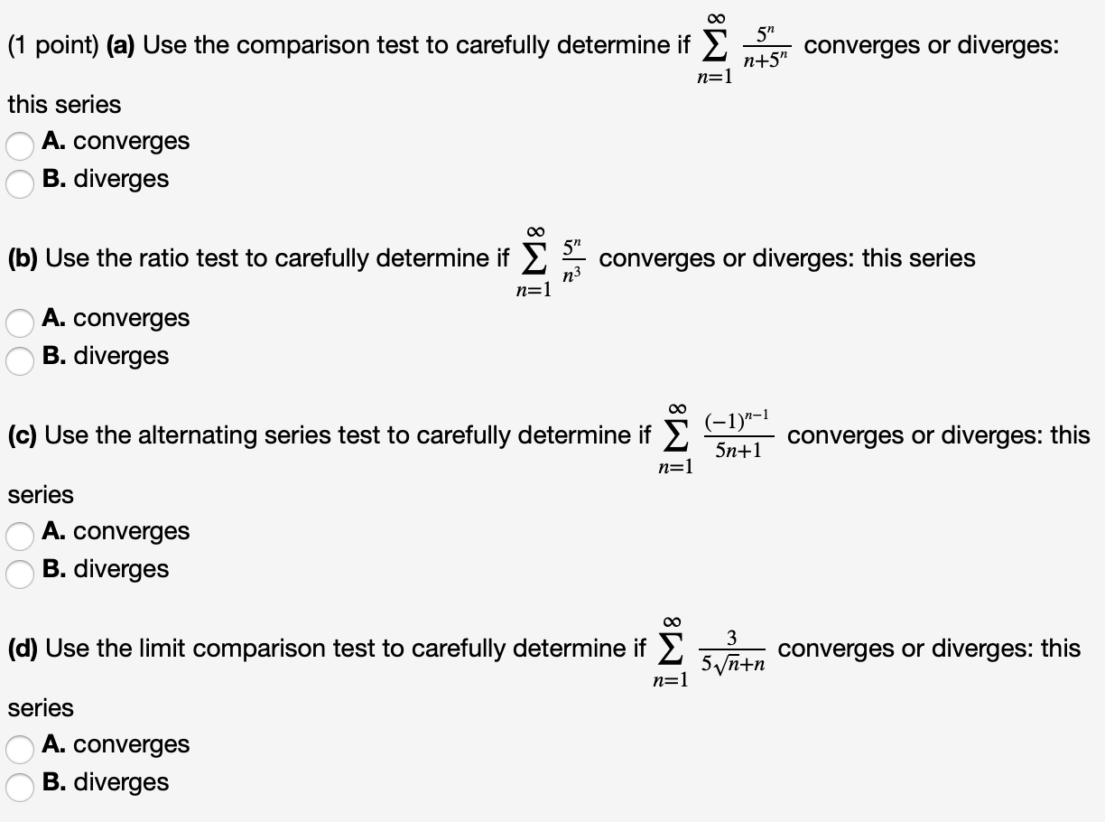 Solved 0 (1 Point) (a) Use The Comparison Test To Carefully | Chegg.com