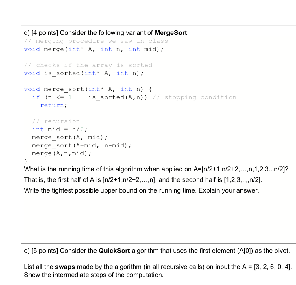 Solved D) [4 Points] Consider The Following Variant Of Merge | Chegg.com