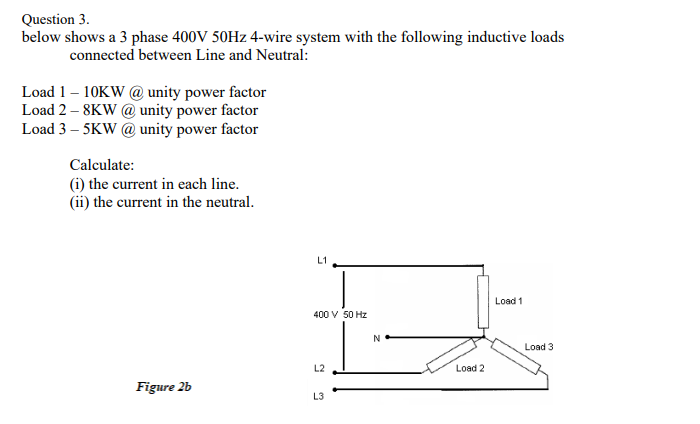 Solved Question 3. below shows a 3 phase 400V 50Hz 4-wire | Chegg.com