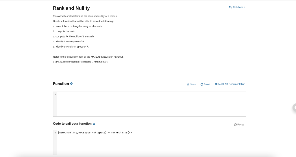 Solved Rank and Nullity My Solutions > This activity shall | Chegg.com