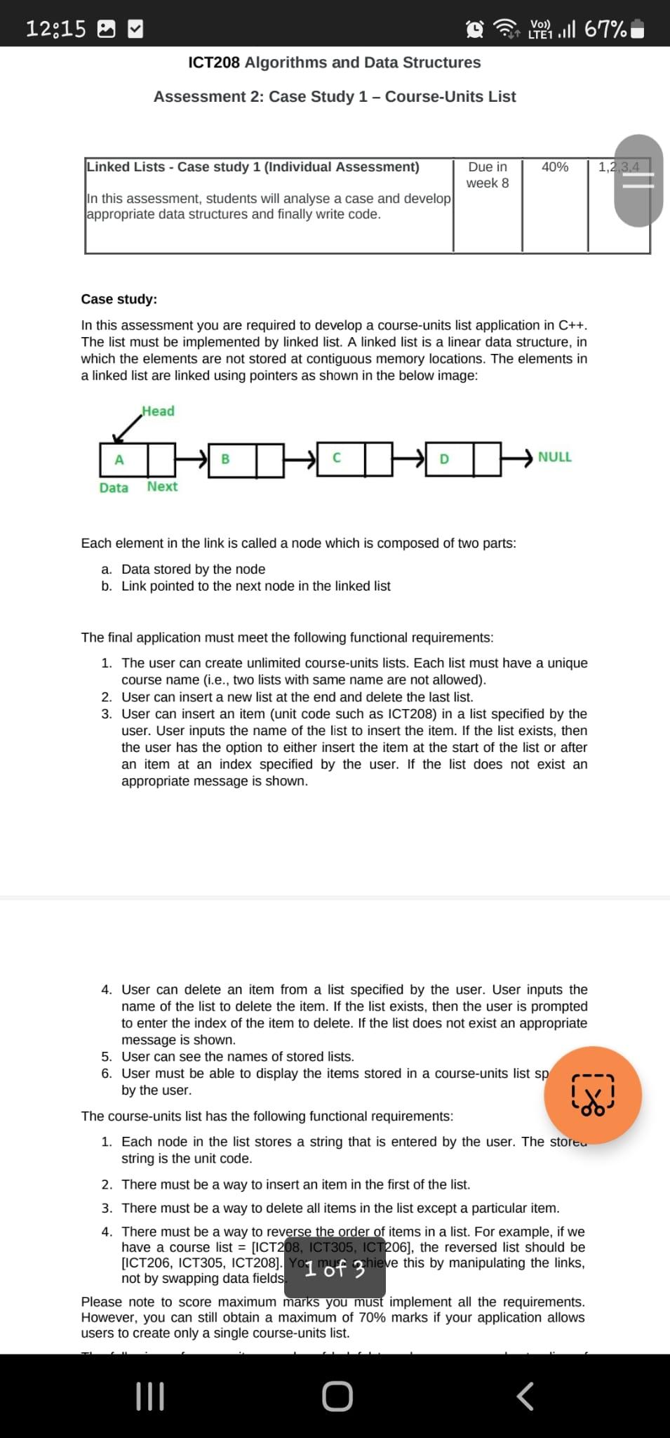 Solved ICT208 Algorithms And Data Structures Assessment 2: | Chegg.com