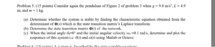 Solved Problem 5. ( 15 points) Consider again the pendulum | Chegg.com