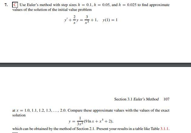 Solved 7. Use Euler's Method With Step Sizes H = 0.1, H = | Chegg.com