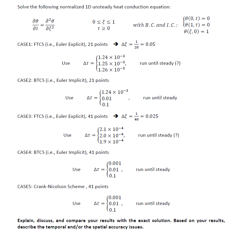 Solved Solve the following normalized 1D unsteady heat | Chegg.com