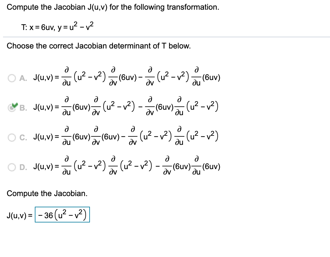 Solved Compute The Jacobian J U V For The Following Tran Chegg Com