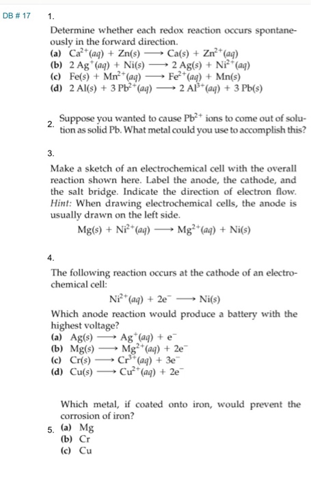 Solved D Determine whether each redox reaction occurs | Chegg.com