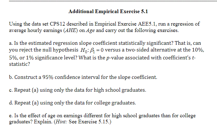 Additional Empirical Exercise 5.1 Using the data set | Chegg.com