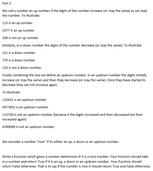 Solved Part 3 We call a number an up number if the digits | Chegg.com