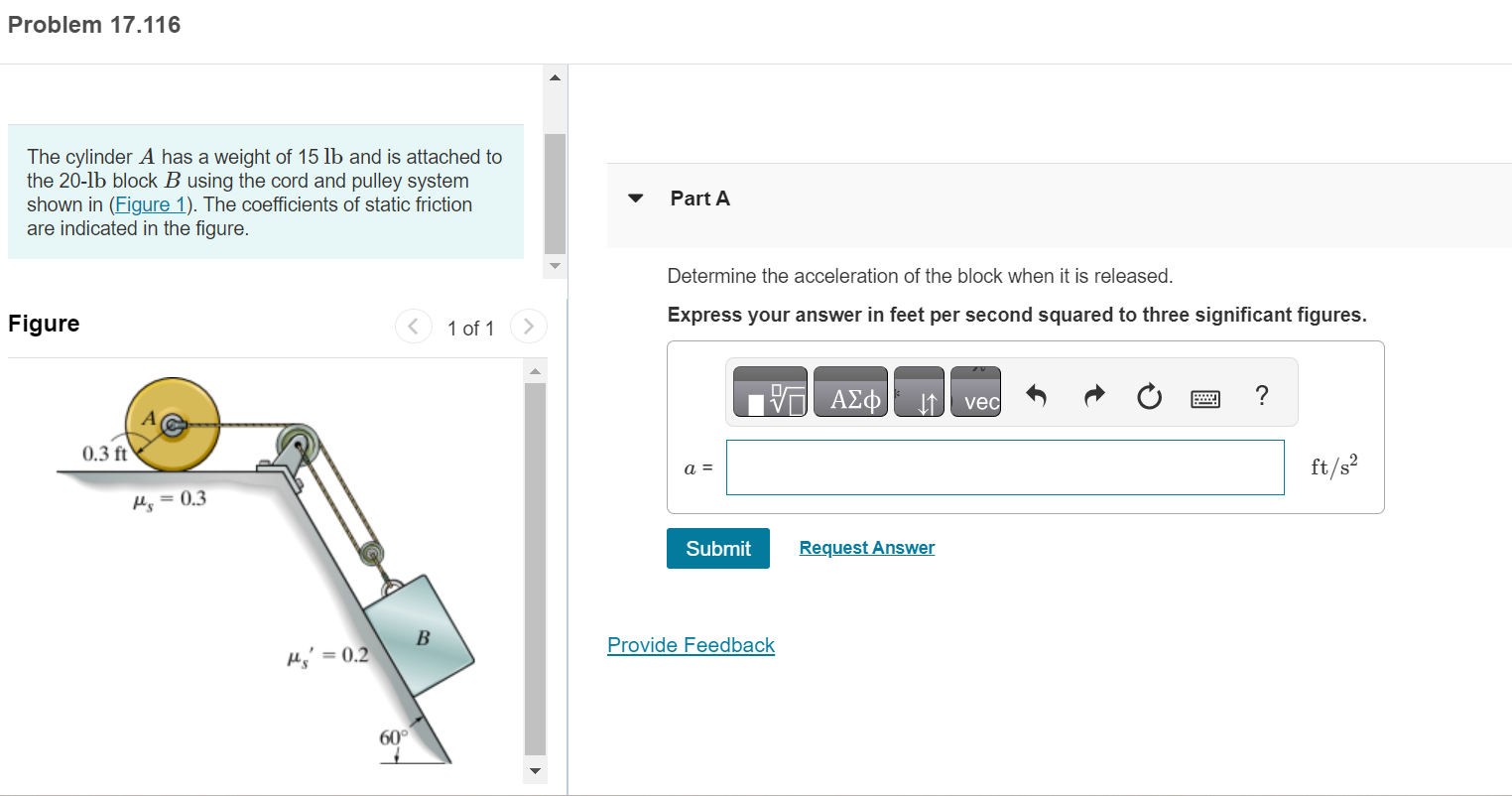 Solved Problem 17.116The cylinder A has a weight of 15lb | Chegg.com