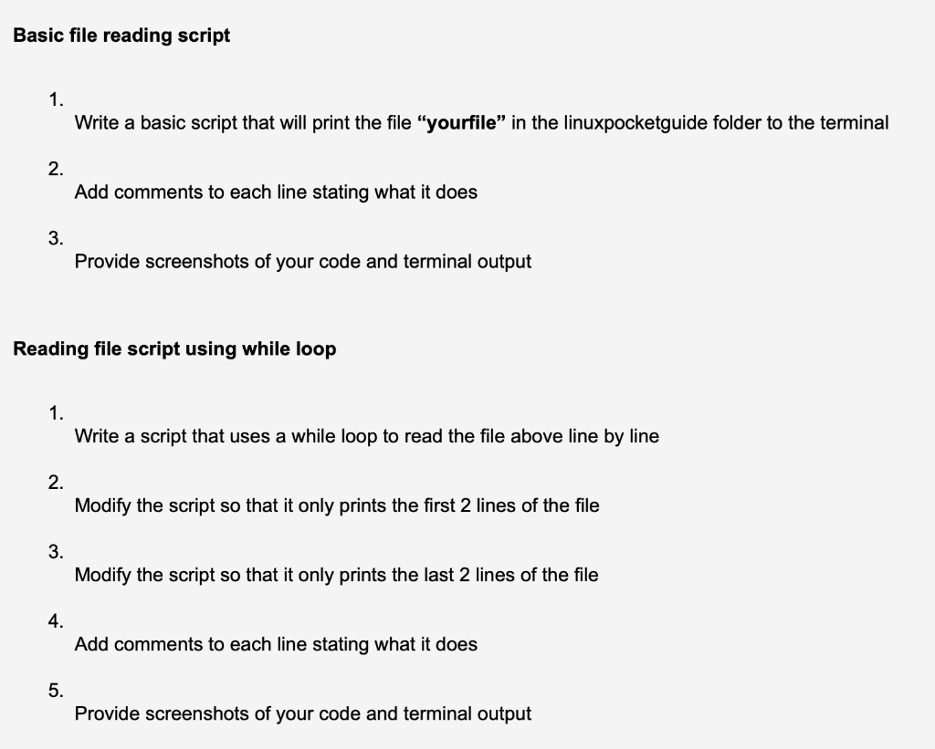 Solved Basic file reading script 1. Write a basic script | Chegg.com