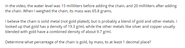 Solved In the video, the water level was 15 milliliters | Chegg.com