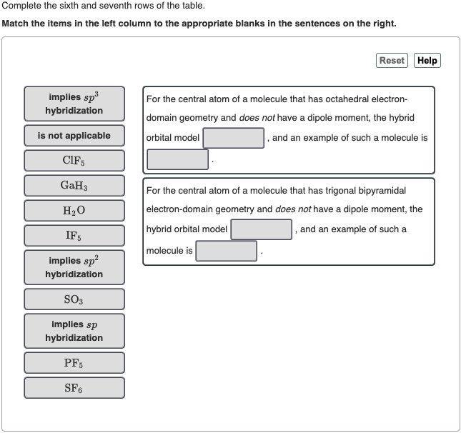 Solved Match the items in the left column to the appropriate