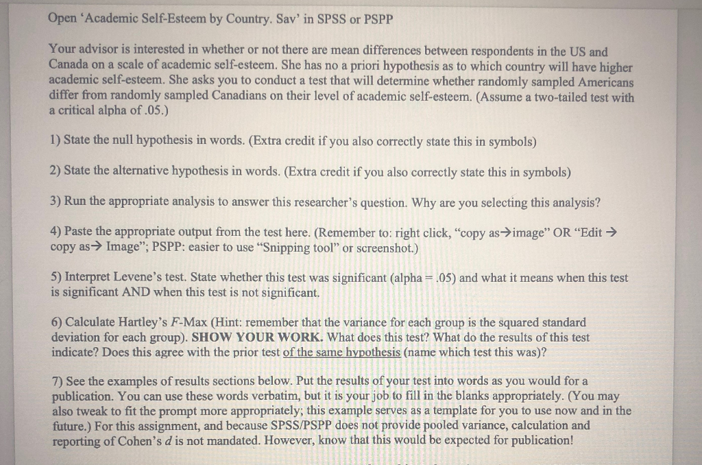 Open Academic Self Esteem By Country Say In Spss Chegg Com