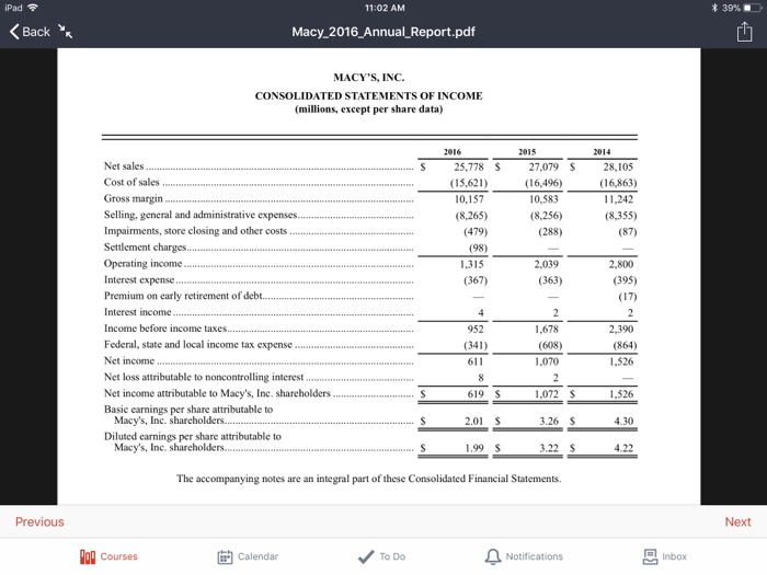 Solved Financial Statement Analysis Project Using Macy's