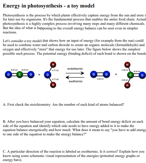 Solved Energy In Photosynthesis A Toy Model Photosynthe Chegg Com