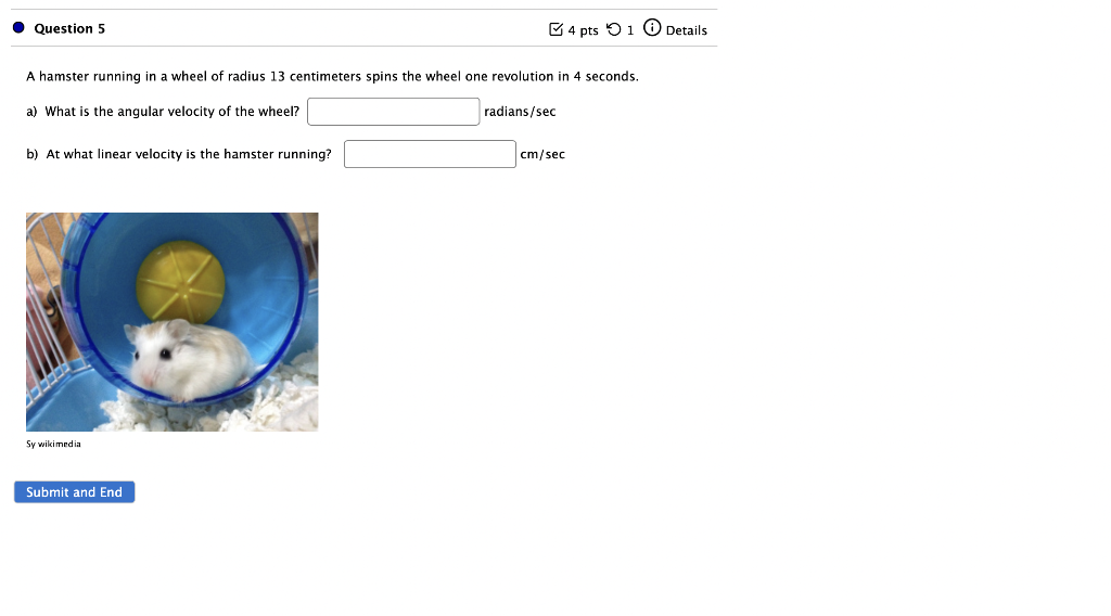 Solved A hamster running in a wheel of radius 13 centimeters | Chegg.com