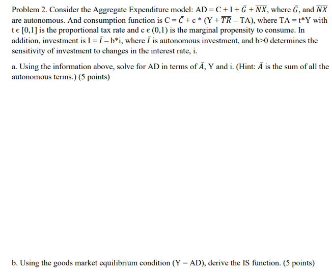 Solved Problem 2. Consider the Aggregate Expenditure model: | Chegg.com