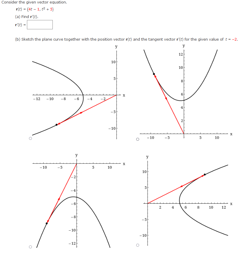 Solved nsider the given vector equation. r(t)= 4t−1,t2+5 | Chegg.com