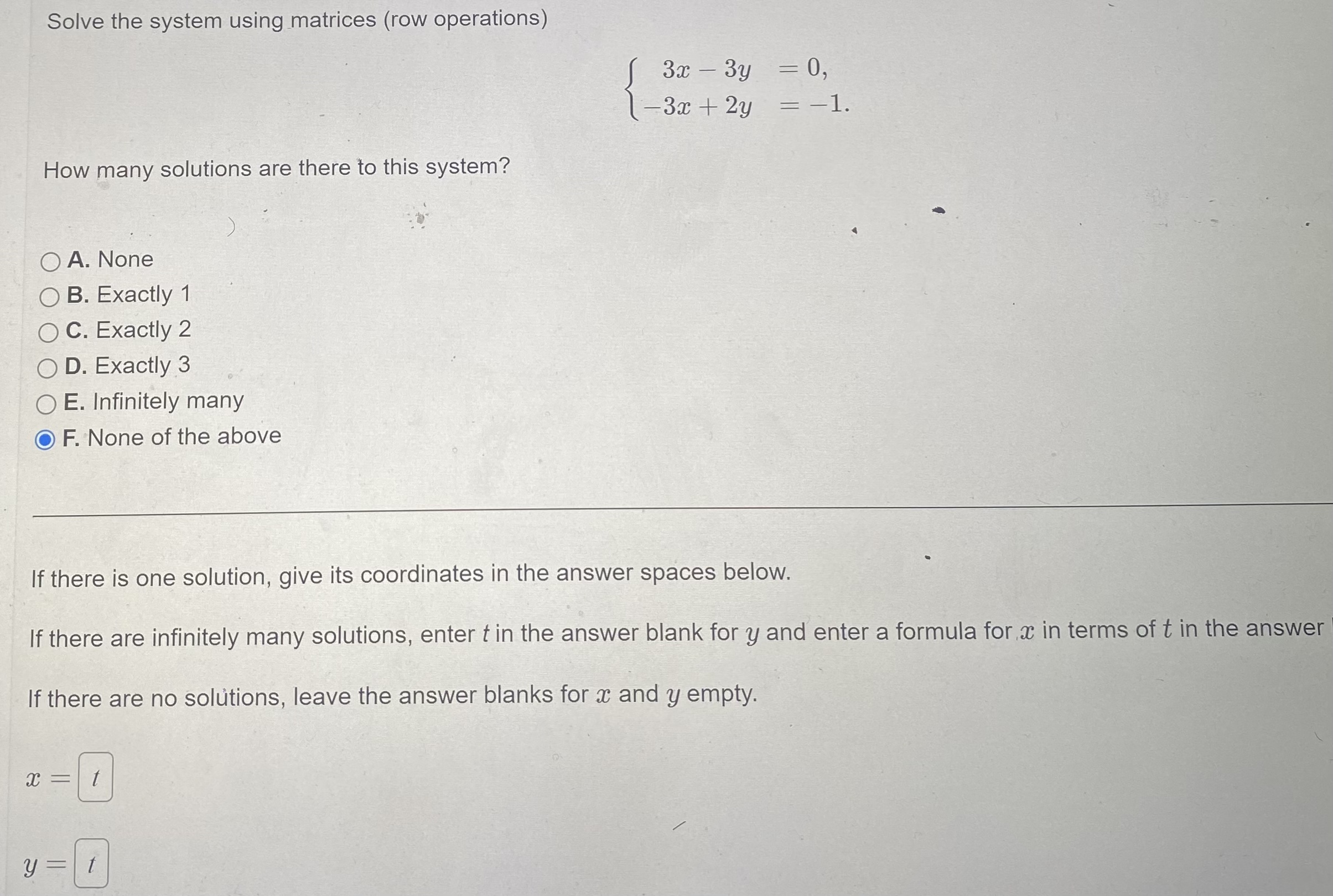 Solved Solve The System Using Matrices (row Operations) \\[ | Chegg.com