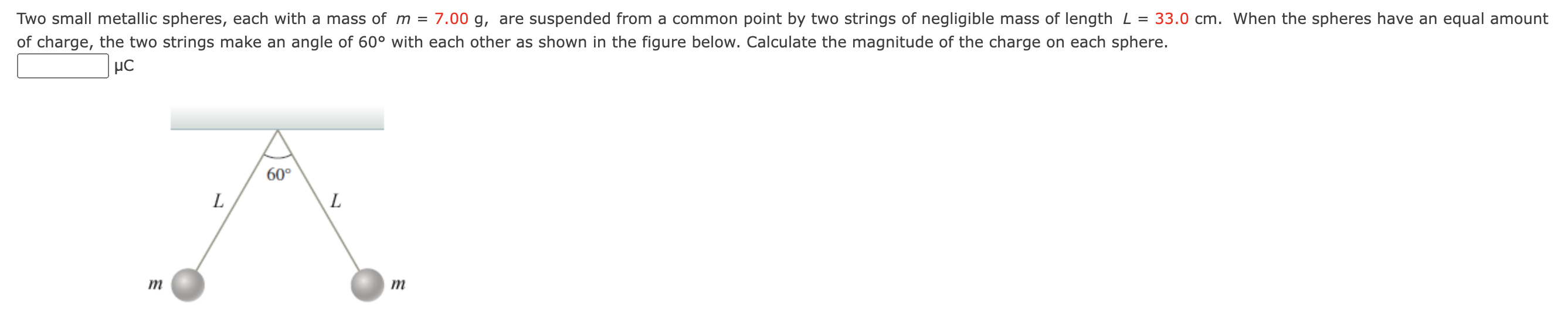 Solved Two small metallic spheres, each with a mass of m =