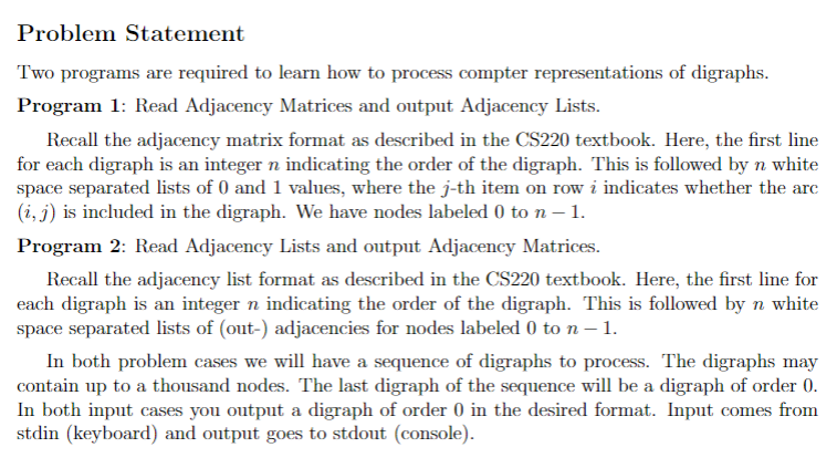[Solved]: Problem Statement Program 1: Read Adjacency Matri