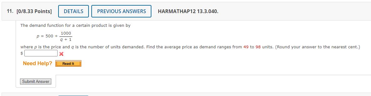 Solved The demand function for a certain product is given by | Chegg.com
