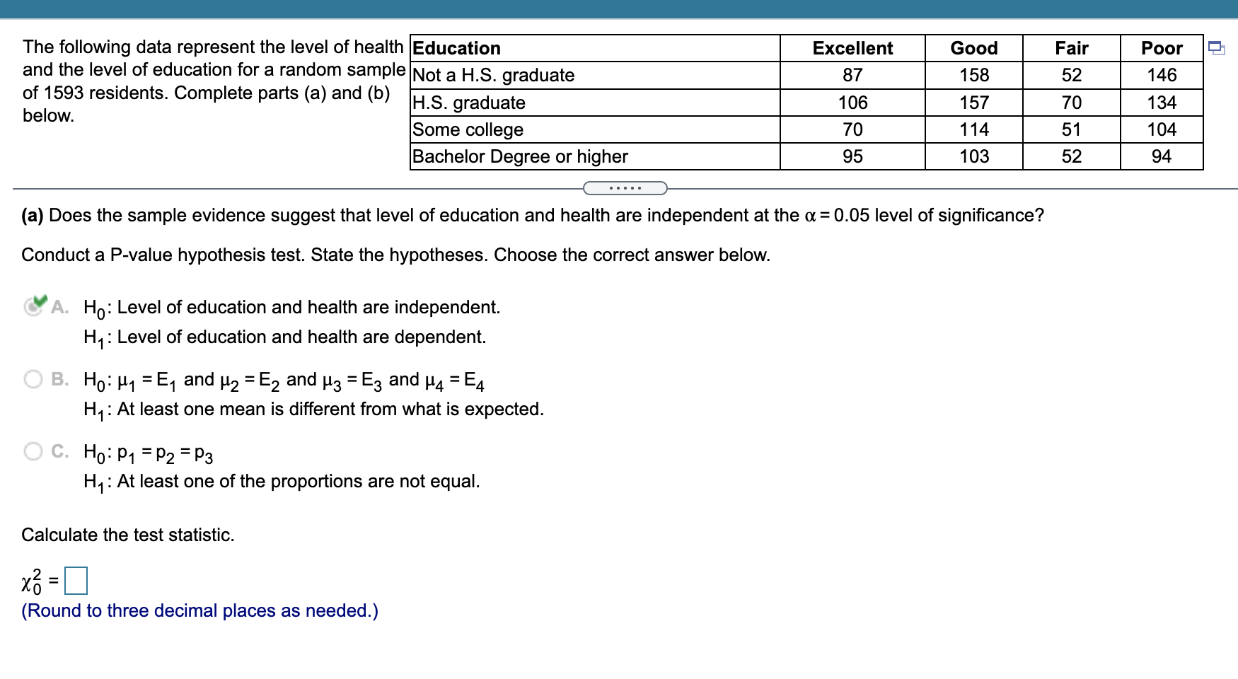 Solved Good Fair U Excellent 87 158 52 The following data | Chegg.com