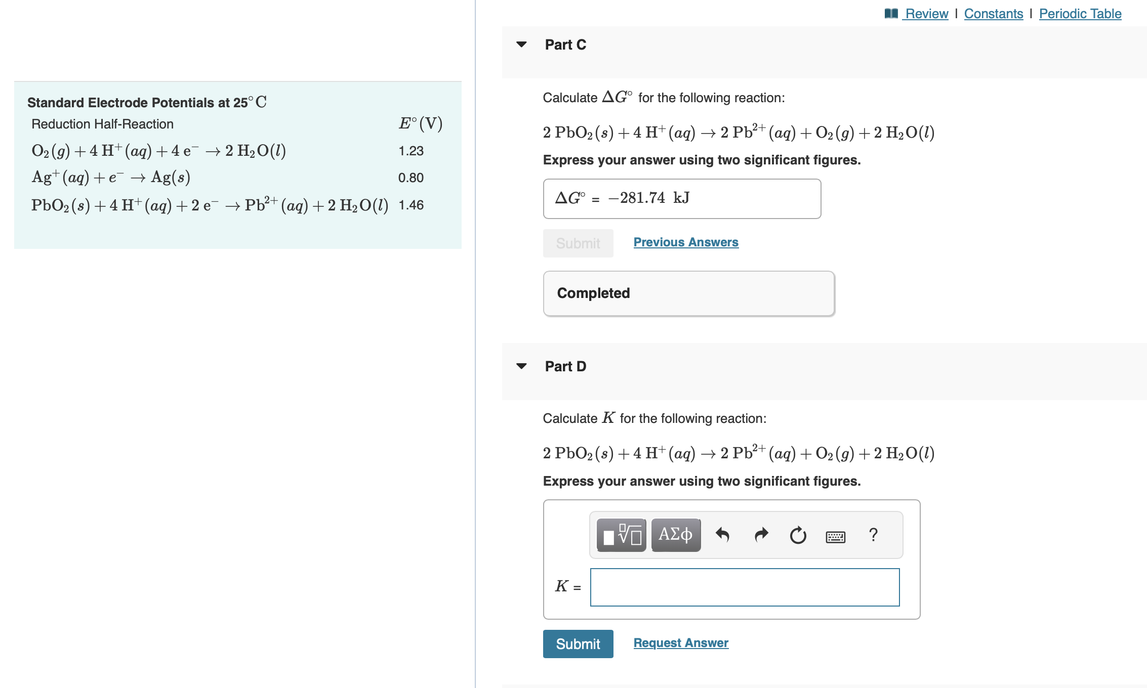 Solved Calculate ΔG∘ for the following reaction: | Chegg.com