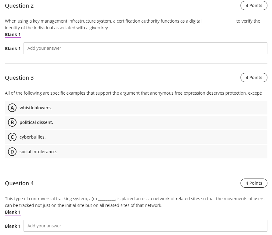 Solved Question 2 4 Points to verify the When using a key | Chegg.com ...