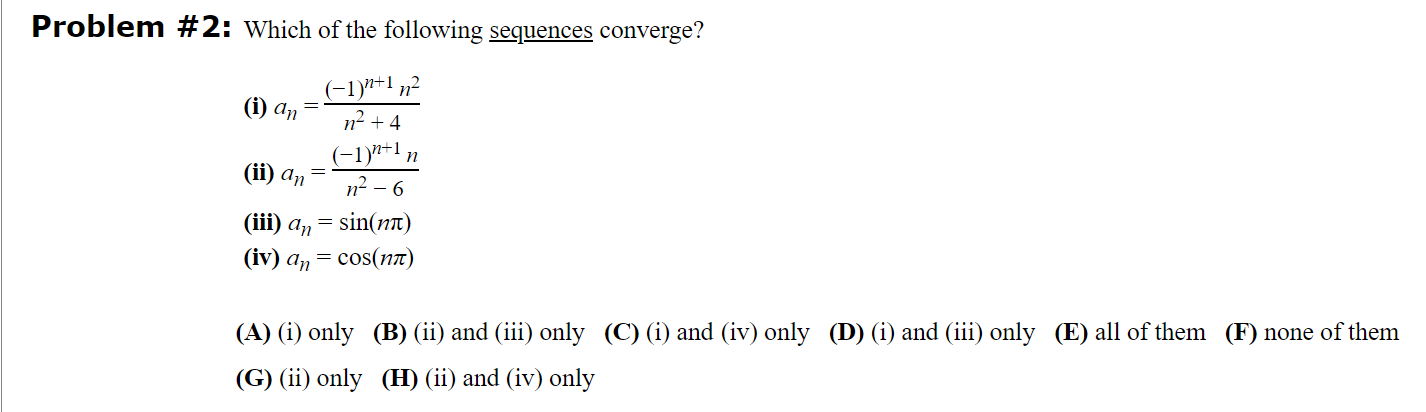 Solved Problem #2: Which of the following sequences | Chegg.com