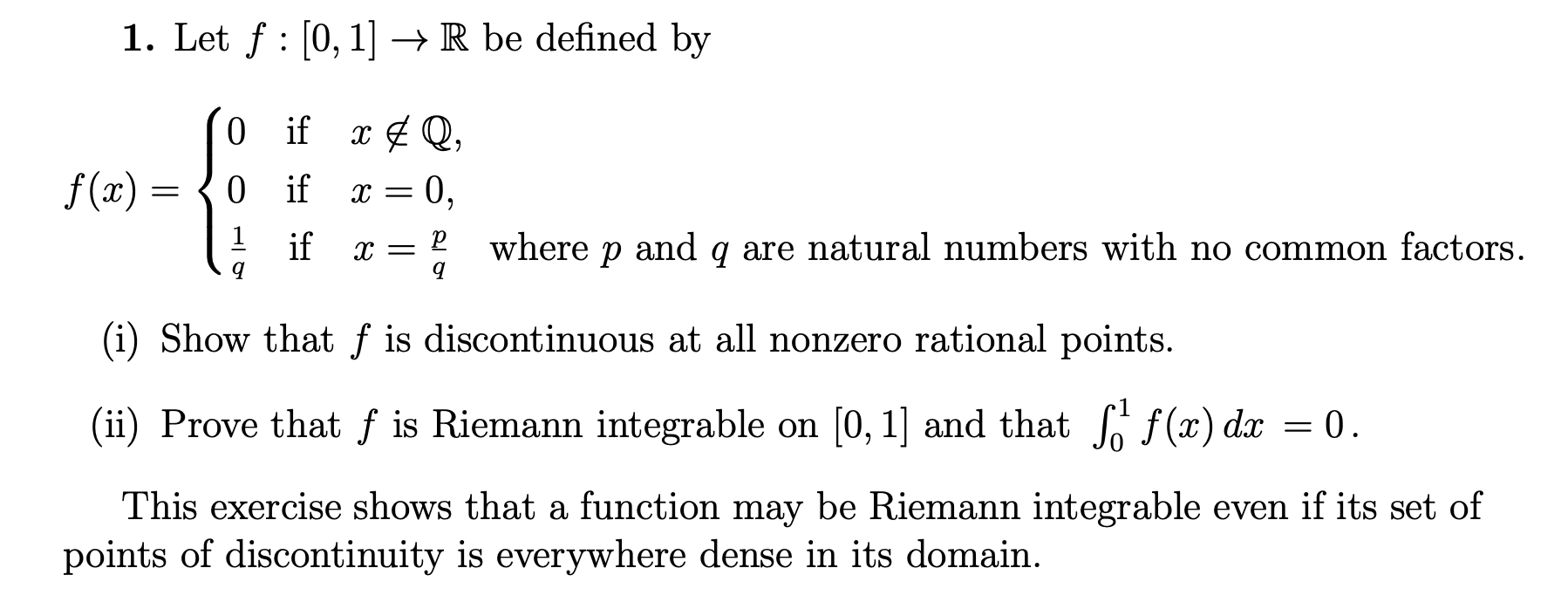 Solved 1 Let F [0 1] → R Be Defined By F X 0 If Xandq