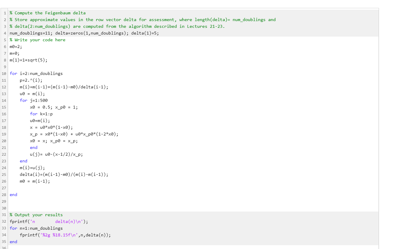 Solved Computation of the Feigenbaum delta Compute the | Chegg.com