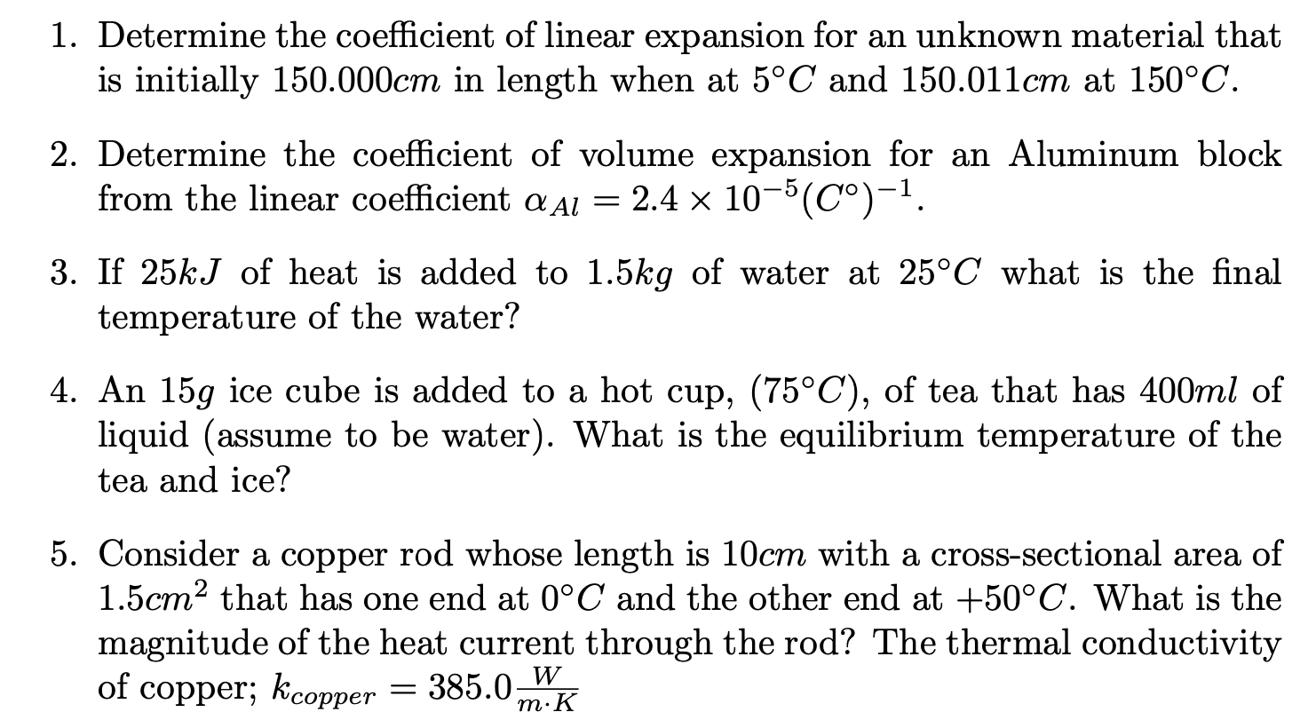 Solved 1. Determine the coefficient of linear expansion for | Chegg.com