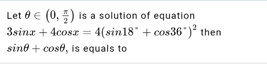 Solved Let 8 € (0, 3) is a solution of equation 3sinx + | Chegg.com