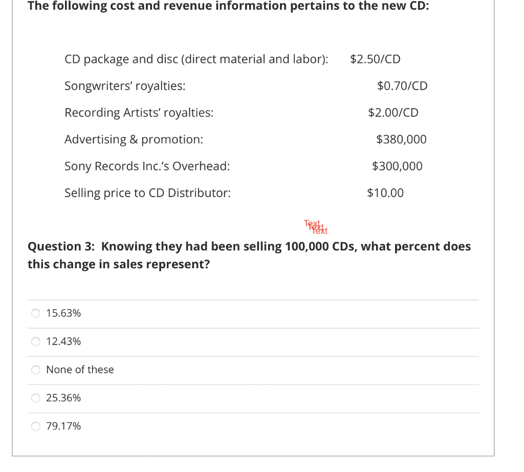 Solved The following cost and revenue information pertains | Chegg.com