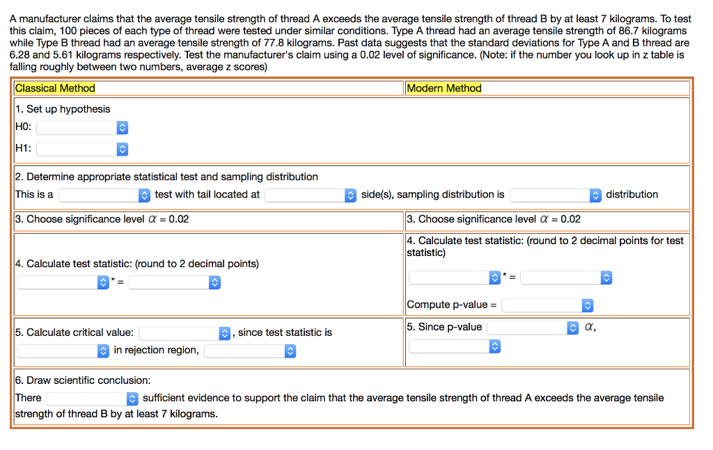 Solved A manufacturer claims that the average tensile | Chegg.com