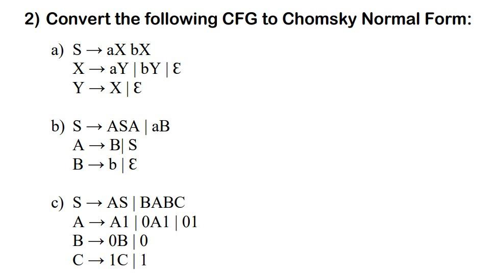 Solved 2) Convert The Following CFG To Chomsky Normal Form: | Chegg.com