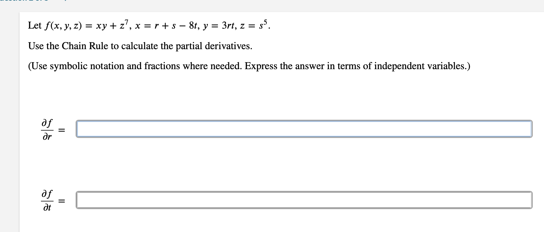 Solved Let F X Y Z Xy Z X R S – 8t Y 3rt Z