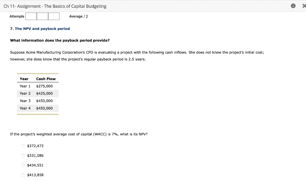 Solved Ch 11- Assignment - The Basics of Capital Budgeting | Chegg.com