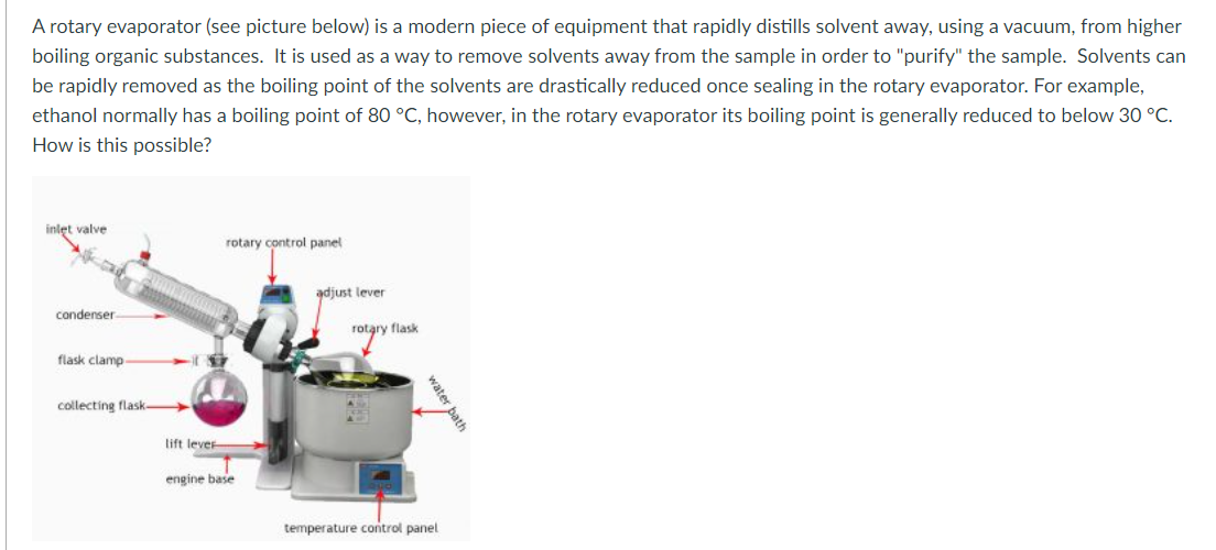 Solved A rotary evaporator (see picture below) is a modern