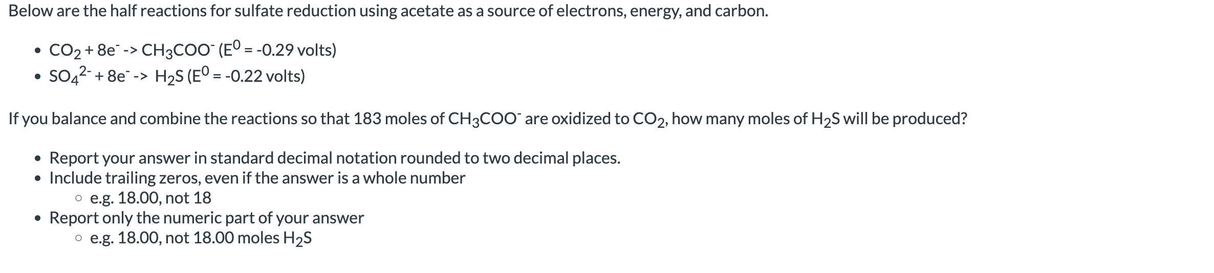 Solved Below are the half reactions for sulfate reduction | Chegg.com