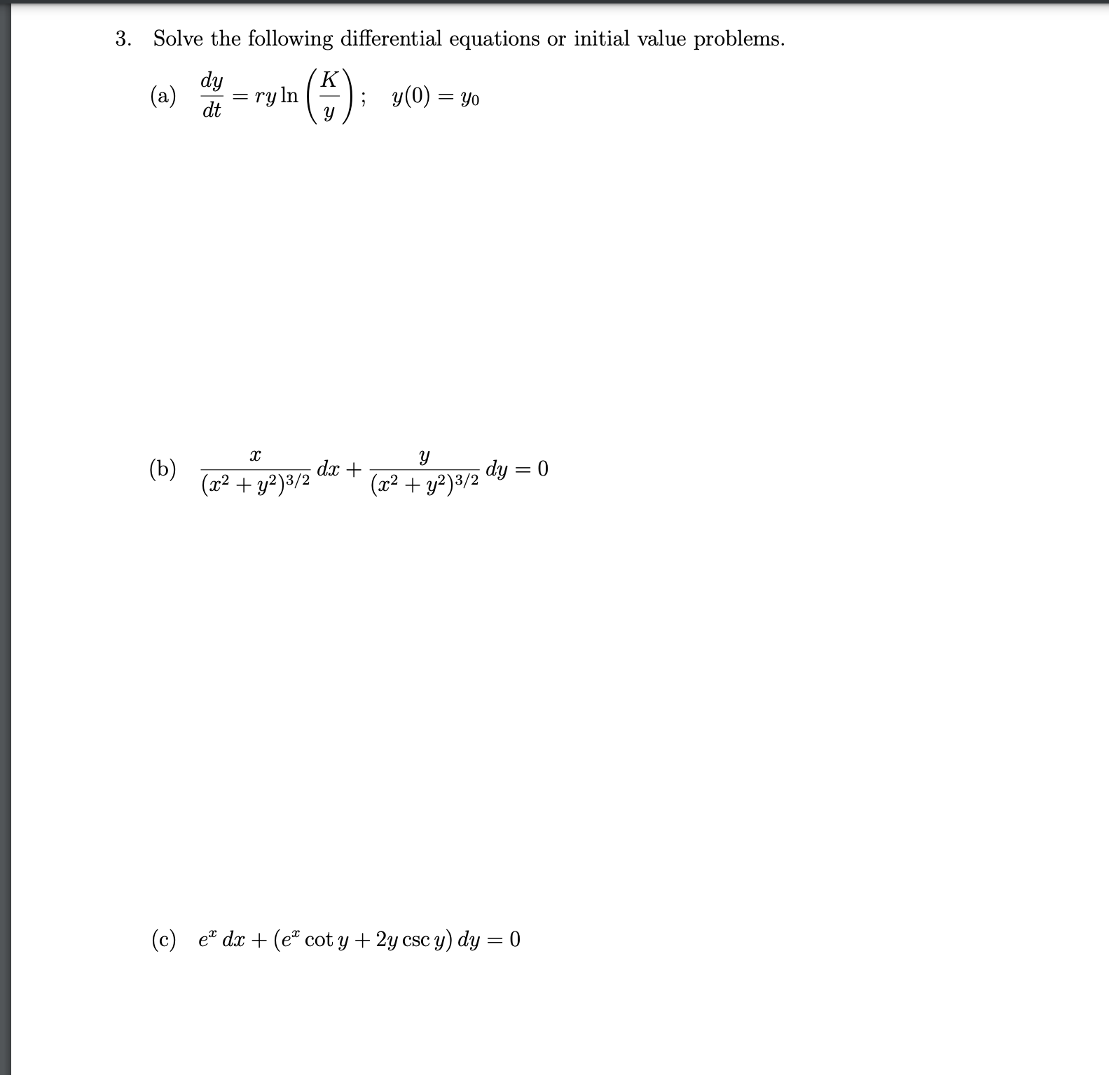 Solved 3. Solve the following differential equations or | Chegg.com
