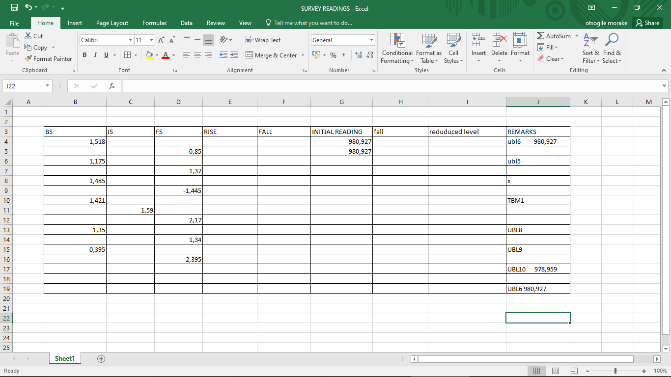 Solved BS SURVEY READINGS - Excel o X File Home Insert Page | Chegg.com